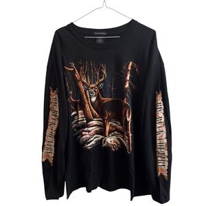 VTG White Tail Deer Buck Long Sleeve T Shirt 3XL Black Hippie Granola Wildlife